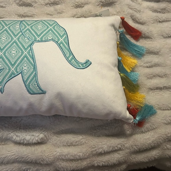Boho by Nina Campbell Embroidered Elephant Multi Color  Tassel Throw Pillow - Picture 3 of 6